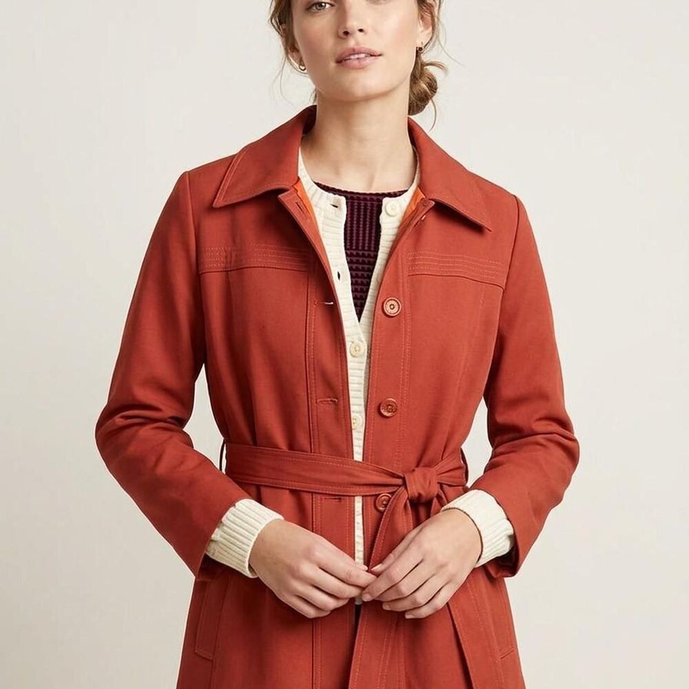 VTG 70s Rust Orange Trench Coat | Union Made Mid-Length Overcoat. fits like med